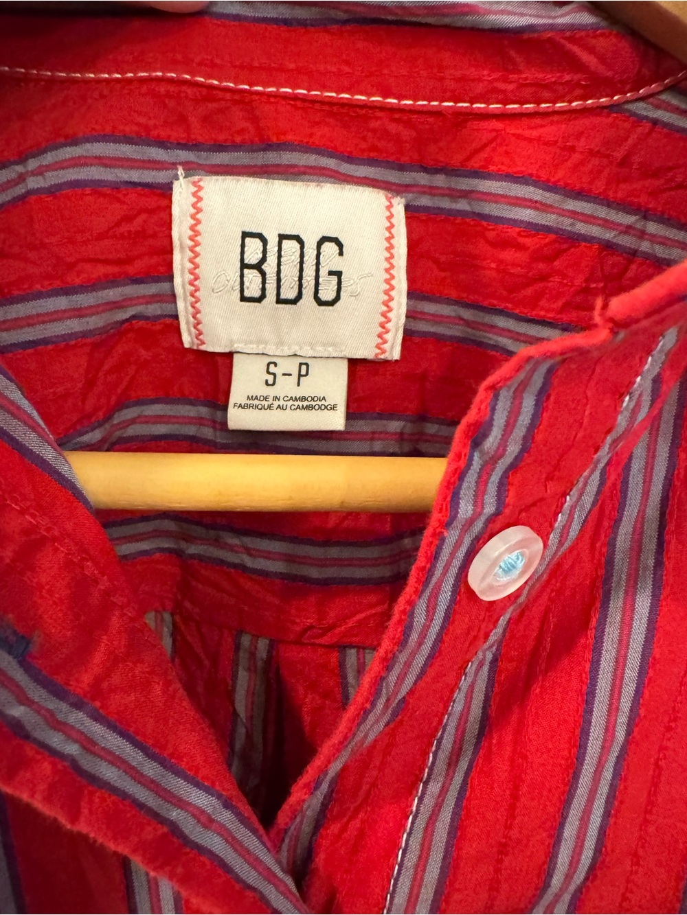 BDG Red Shirt with Purple and Gray Stripes - Picture 4 of 5